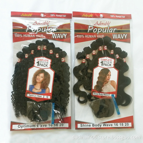 Xuchang Adorable hair Wholesale price animal human hair mixed synthetic fiber hair weaving Body wave 8pcs/lot with free closure